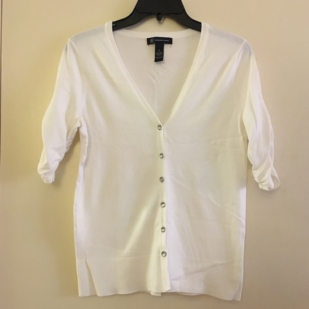 INC White Cardigan with Rhinestone Buttons
